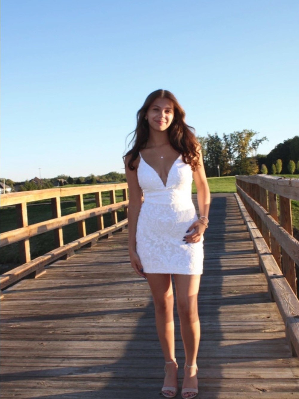 White Lace V-Neck Mini Dress - Brand Not Visible